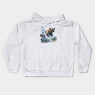 Bear in the River - Watercolor Kids Hoodie